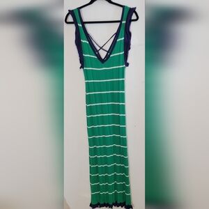 Striped Green and Blue Sleeveless Sweater Dress By Daily Practice Size Medium